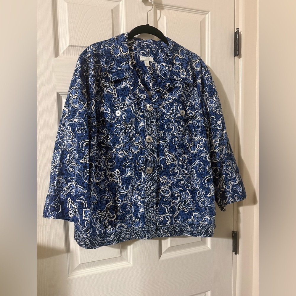 Charter Club Blue Paisley Button-Front Jacket